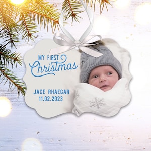 baby's first christmas photo ornament - personalized photo 1st christmas wood or metal baby's first christmas photo ornament MBO-008