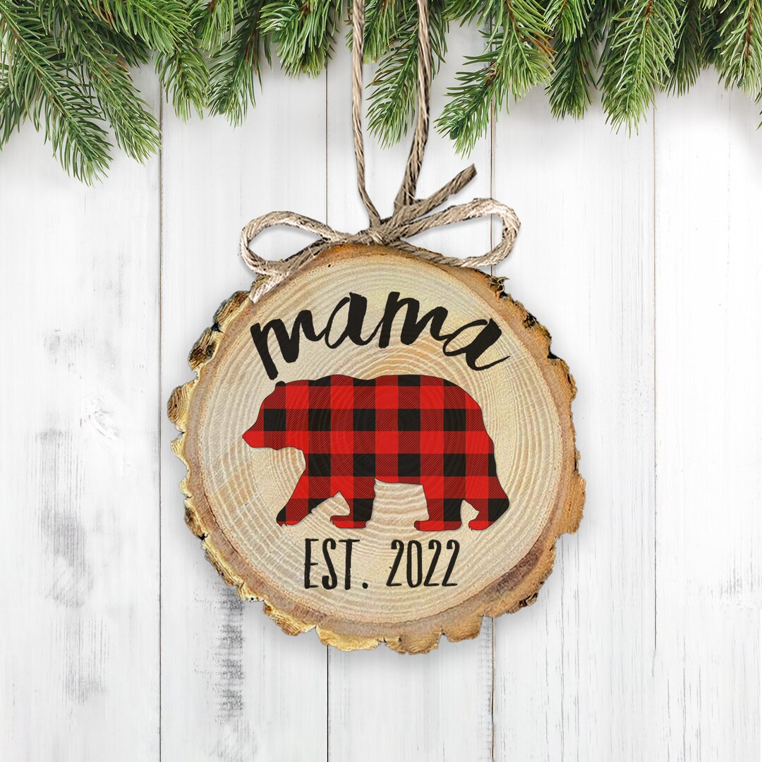 Mama Bear Ornament | New Parent Ornament | Buffalo Plaid Bear Ornament ...