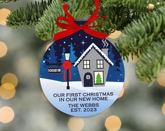 our first home Christmas ornament | New home Christmas Ornament | personalized first home ornament address, family name MRA-021