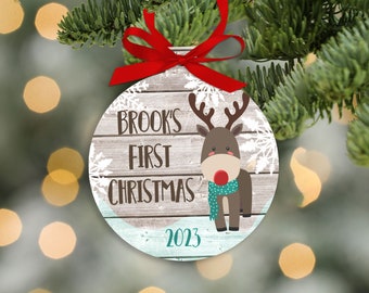 Baby's First Christmas deer personalized ornament - gift for baby's first Christmas- rustic deer ornament for baby's first Christmas MRA-002