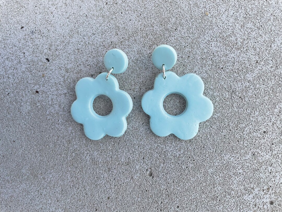 Retro Orla Kiely Inspired Large Flower Polymer Earrings Etsy