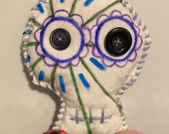 Twisted Rays Skull Plush Voodoo Doll, Art Doll, Horror Doll