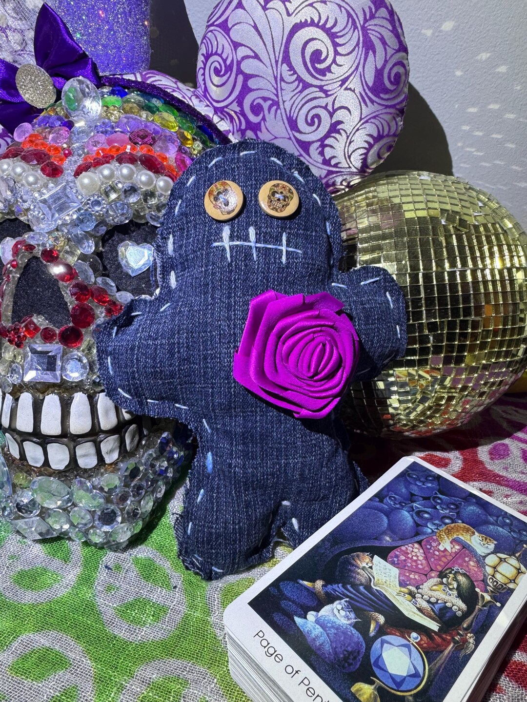 Handmade Denim Voodoo Doll With Purple Rose – Gothic Plush Art Doll ...