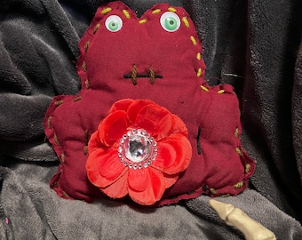 Red Flower Frog Plush, Voodoo Doll, Art Doll, Horror Doll