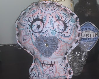 Mandala Love Skull Plush Voodoo Doll, Art Doll, Horror Doll