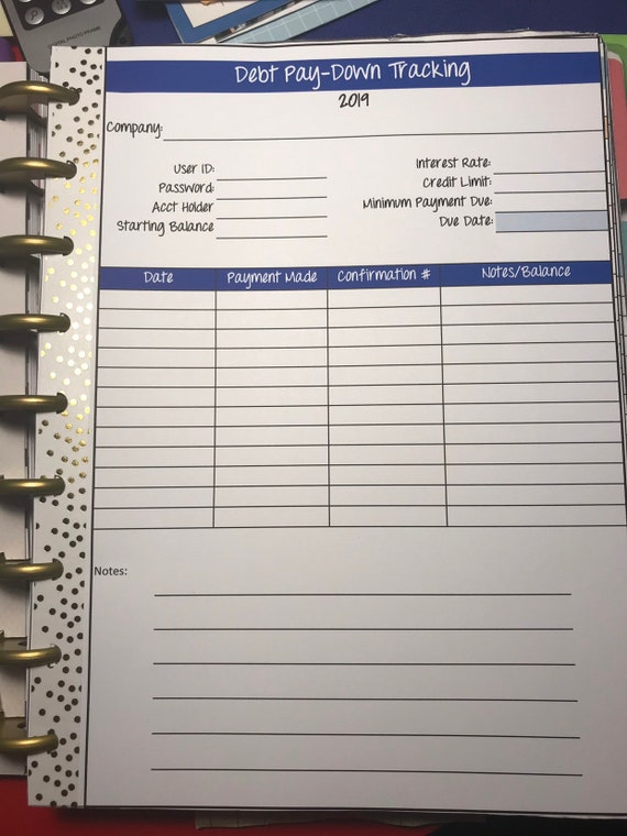 debt paydown tracker printable for classic happy planner for 2019 paydown planner