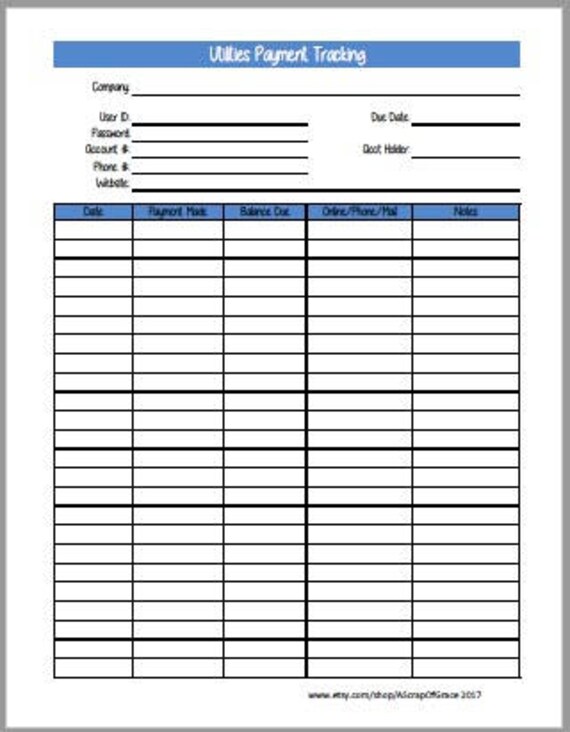 Utilities Payment Tracker PRINTABLE for BIG Happy Planner or - Etsy