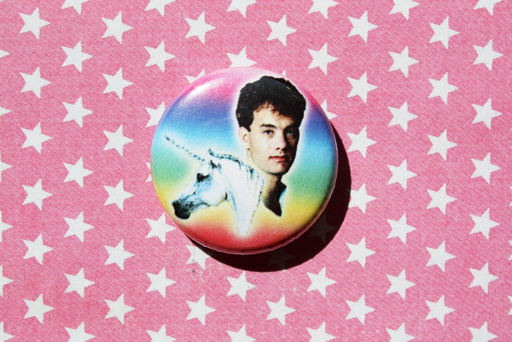 Tom Hanks and Unicorn–One Inch Pinback Button Magnet