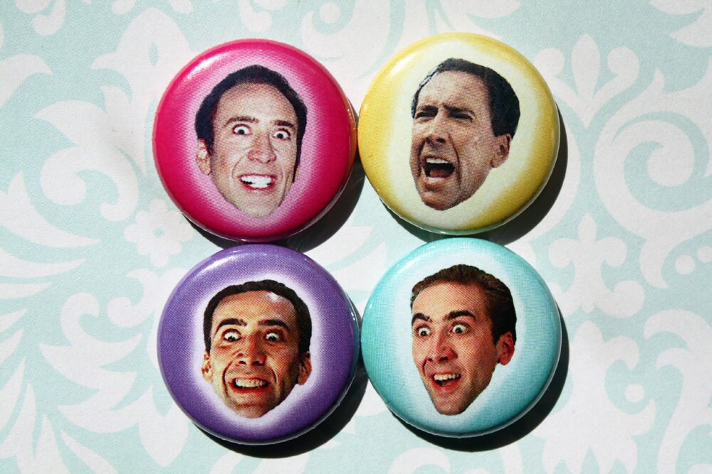 Nicolas Cage Faces- One Inch Pinback Button Magnet Set