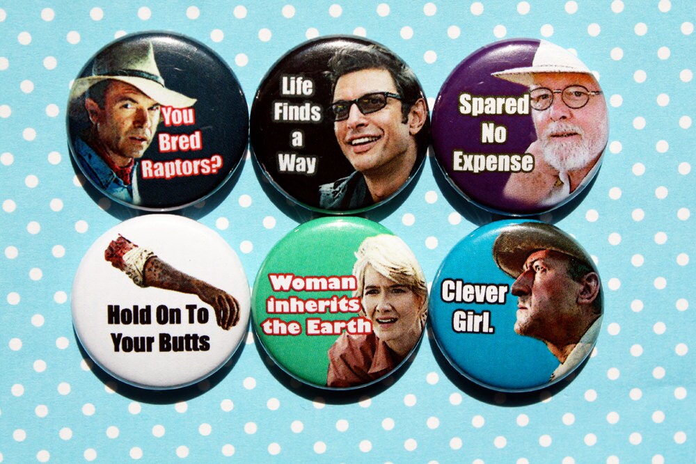 Jurassic Park Characters- One Inch Pinback Button Set