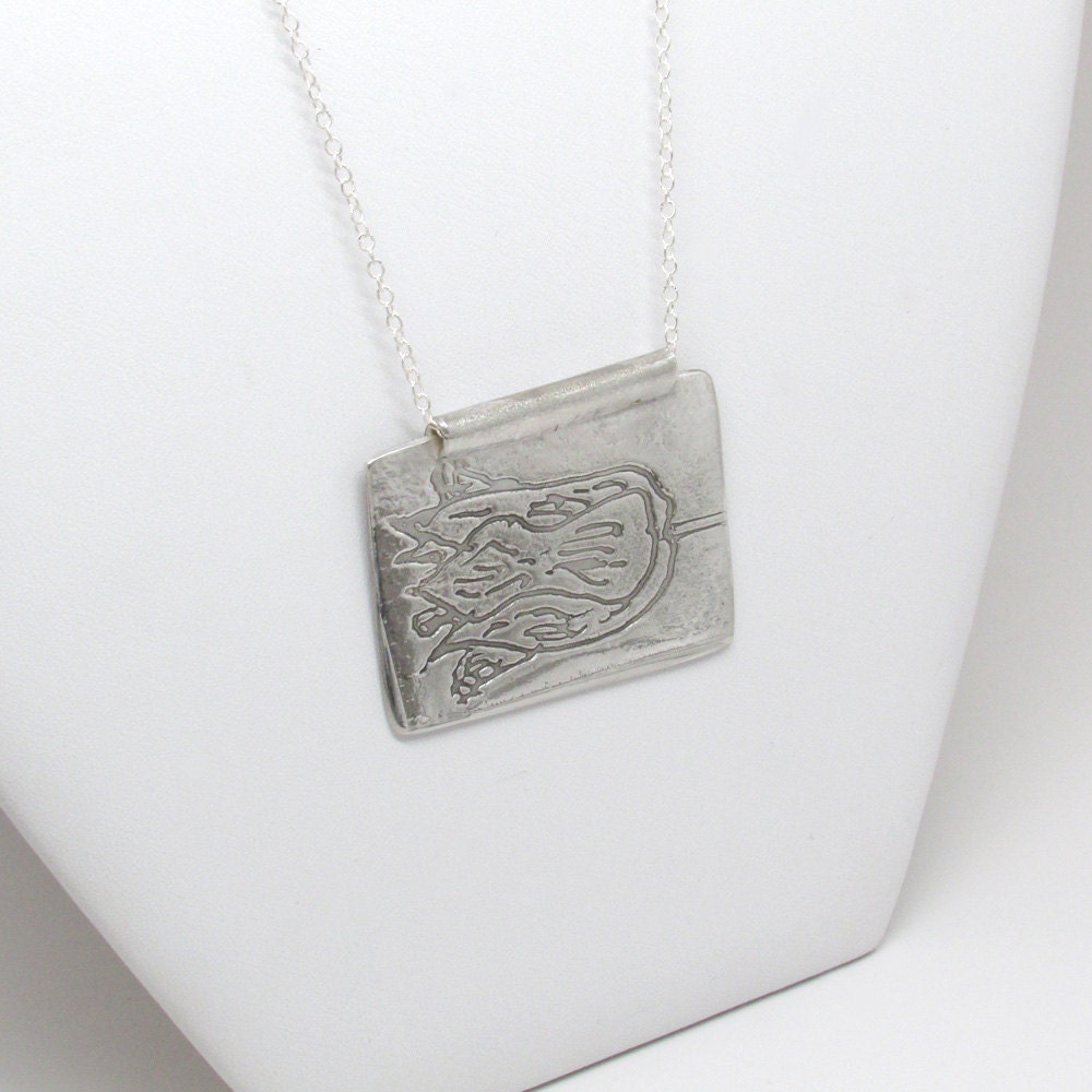 Silver and blue topiary necklace Salt Water Etched Topiaries in Patinaed Sterling Silver by simonebijoux OOAK large rectangular pendant