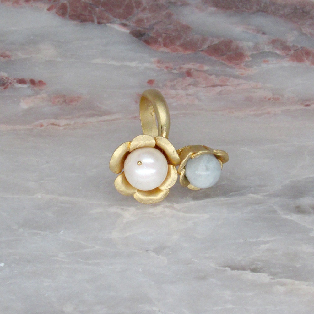 Aquamarine Pearl Statement Ring
