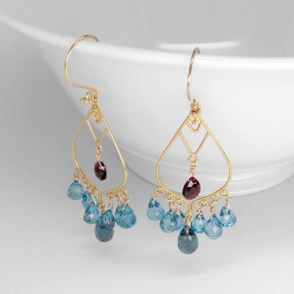 Gold Blue Topaz Earrings Red Garnet Mystic Gold Blue Topaz Earrings Red Garnet Mystic London Large Chandelier