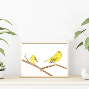 Yellow Birds Painting Art Print, Small Animal Print, Mother&#39;s Day/Father&#39;s Day Art Print, Wilson&#39;s Warbler Birds, Nature Illustration