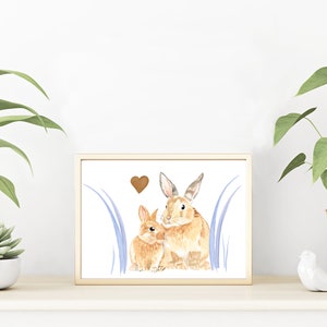 Mother&#39;s Day/Father&#39;s Day Art Print with Bunnies - Rabbits
