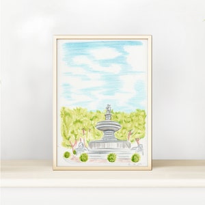 Aix en Provence Travel Art, Provence Fountain, Original Pencil Drawing, Southern France Illustrated Art, France Art, Travel Gift, Home Decor