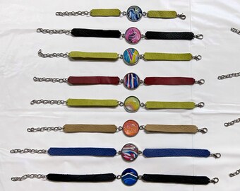 Fluid Art Bracelets With Adjustable Leather Straps