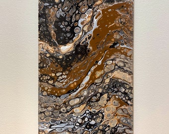 Mocha Latte Fluid Painting - 7x14” Brown and Black Bubbles