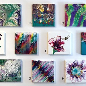 Stunning 8x8” Tropical, Floral Fluid Paintings