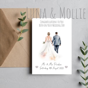 Wedding Day Personalised Card, Happy Couple Card, Watercolour Couple Card, Personalised Name, Congratulations On Your Wedding Day, Wedding