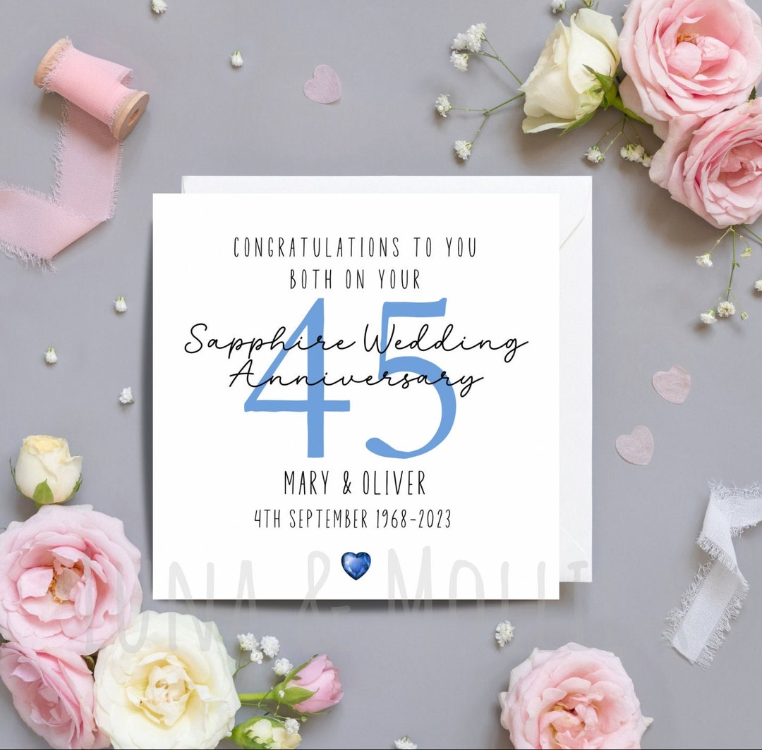 45th Sapphire Wedding Anniversary Personalised Card, 45th Happy Couple ...