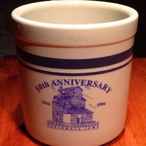 Vintage 1994, Aspinwall Cooperative, Aspinwall, Iowa, 50th Anniversary 1944-1994 Commemorative Collectible Souvenir Crock. Terrific image 2