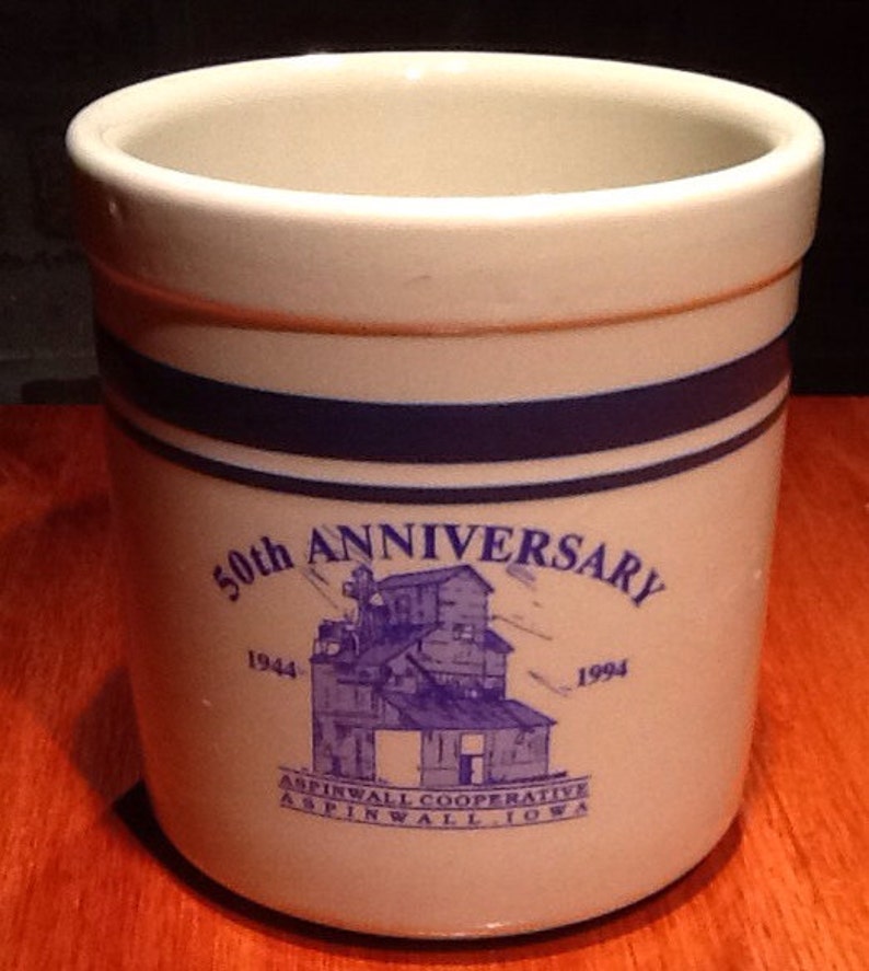 Vintage 1994, Aspinwall Cooperative, Aspinwall, Iowa, 50th Anniversary 1944-1994 Commemorative Collectible Souvenir Crock. Terrific image 2