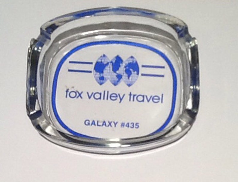 Galaxy #435 Ashtray has great blue graphics and lettering including a Vintage collectible souvenir glass ashtray from Fox Valley Travel