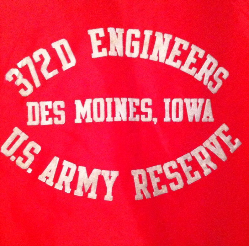 Army Reserve Vintage Adult Medium red jacket for the U.S Iowa 372D Engineers of Des Moines