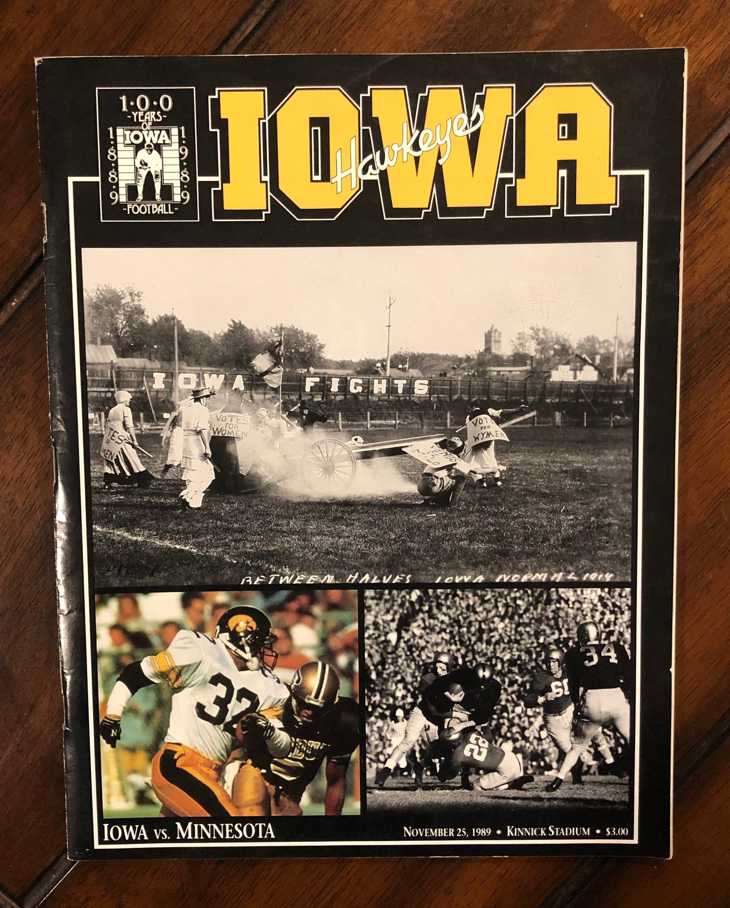 1989 IOWA HAWKEYES 100 YEARS FOOTBALL 1 1/2 inch STITCHED STICK ON PATCH UNUSED 