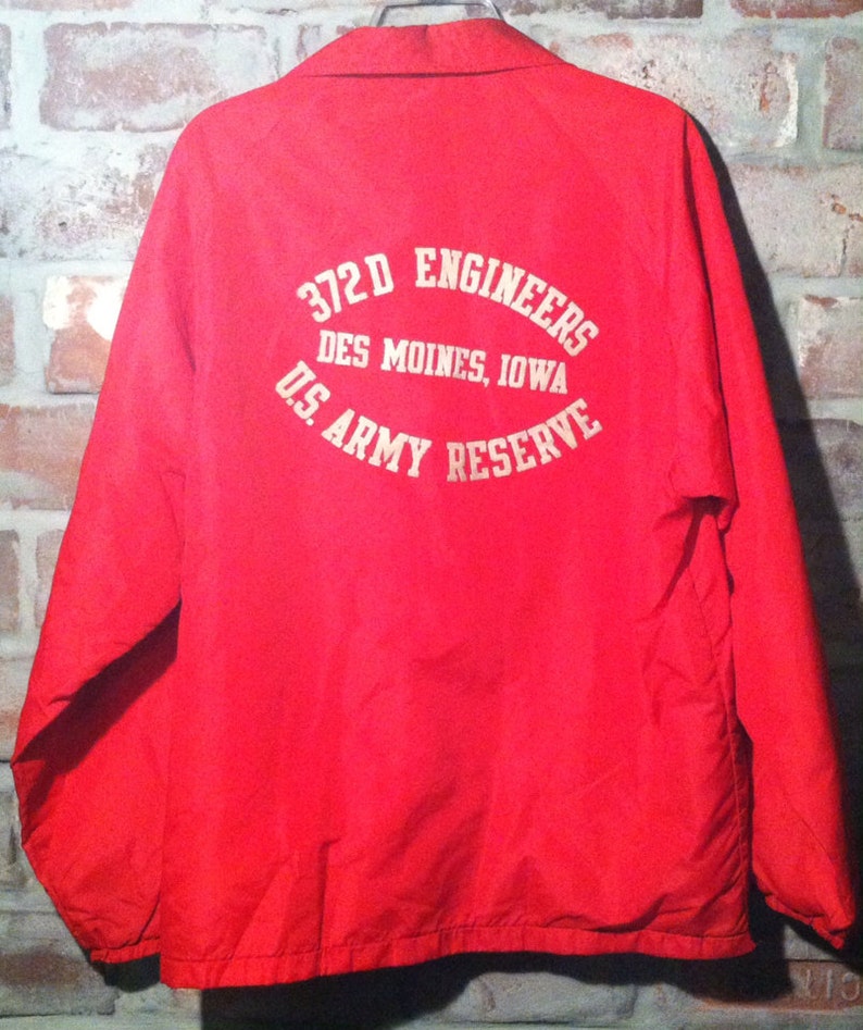 Army Reserve Vintage Adult Medium red jacket for the U.S Iowa 372D Engineers of Des Moines
