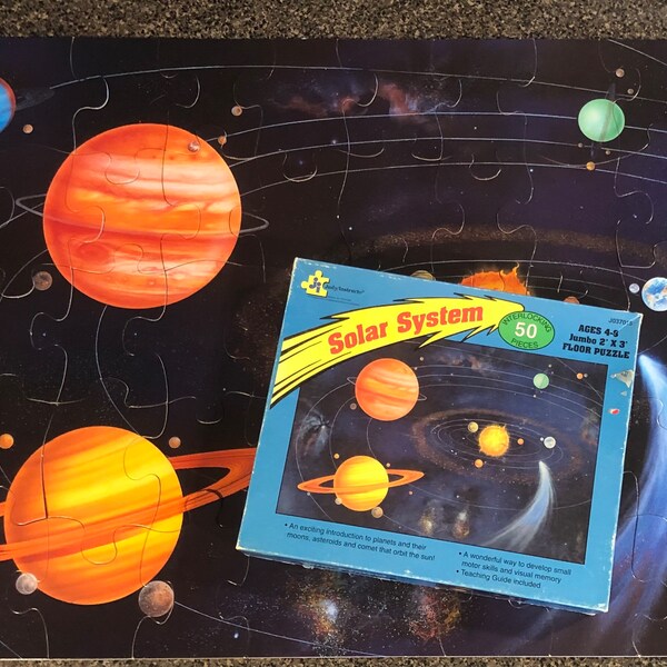 Vintage 1992, Solar System Floor Puzzle by Judy/Instructo. 50 Interlocking Pieces, measures approximately 2 feet by 3 feet. Ages 4-8. Beauti