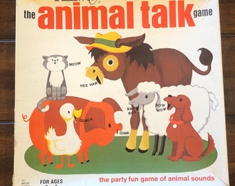 Vintage 1971, The Animal Talk, Collectible Board Game by Amway Corporation. The party fun game of animal sounds. For ages 3-6, for 2-4 playe