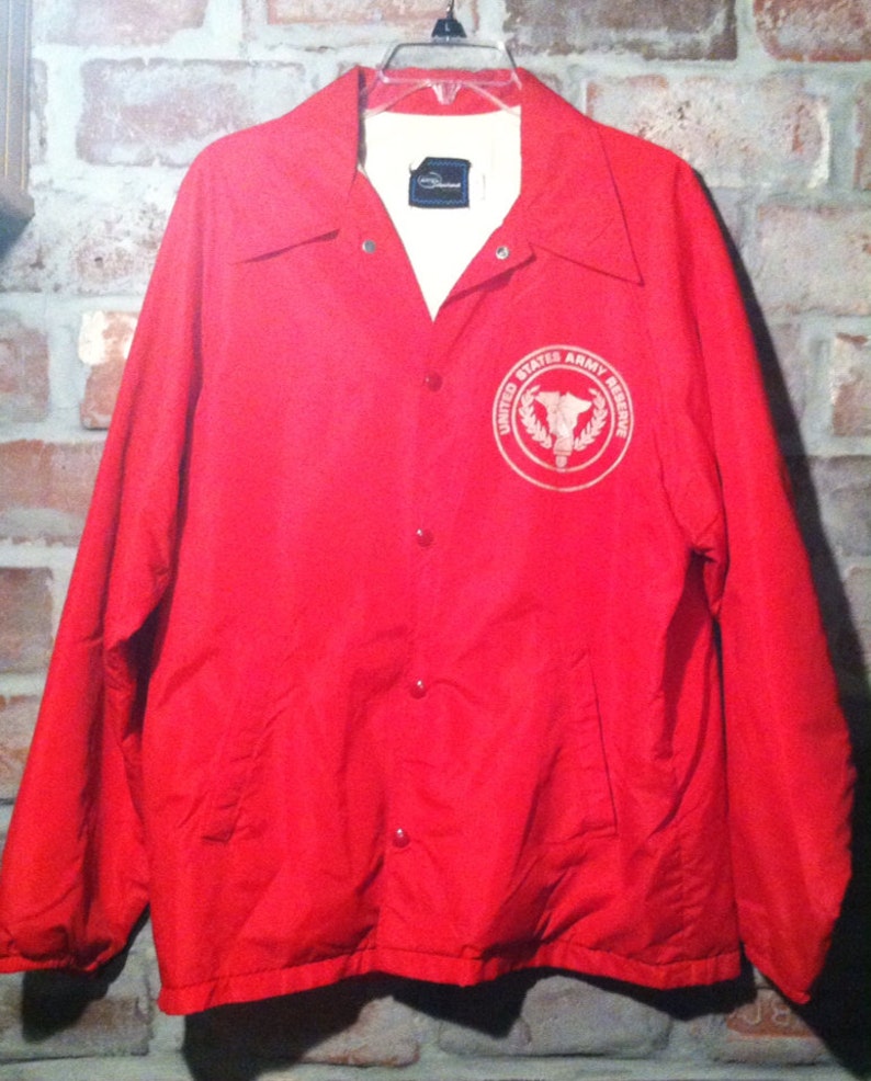 Army Reserve Vintage Adult Medium red jacket for the U.S Iowa 372D Engineers of Des Moines