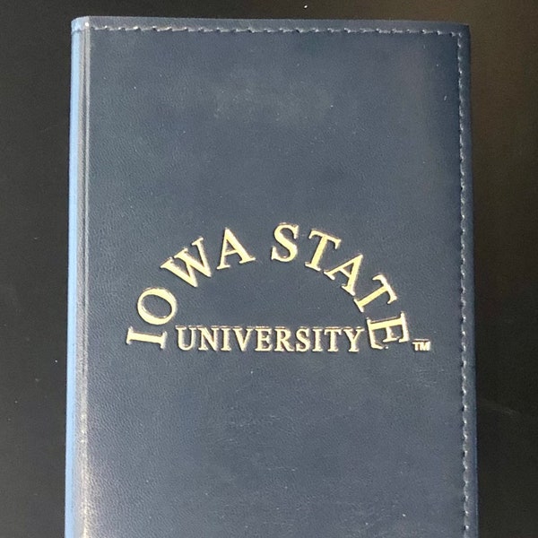 Vintage Iowa State University (ISU) Collectible Souvenir Photo Album. Terrific leather-like vinyl cover with fun engraved details. Measures