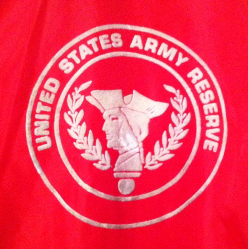 Army Reserve Vintage Adult Medium red jacket for the U.S Iowa 372D Engineers of Des Moines