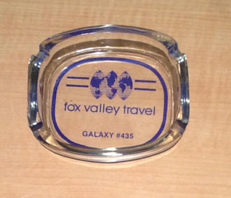 Galaxy #435 Ashtray has great blue graphics and lettering including a Vintage collectible souvenir glass ashtray from Fox Valley Travel