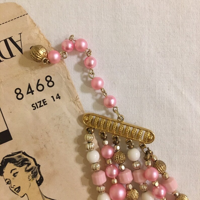 Multi-Strand Necklace and Matching Clip Earrings Sweet as Candy Pink Vintage 1950s-60s