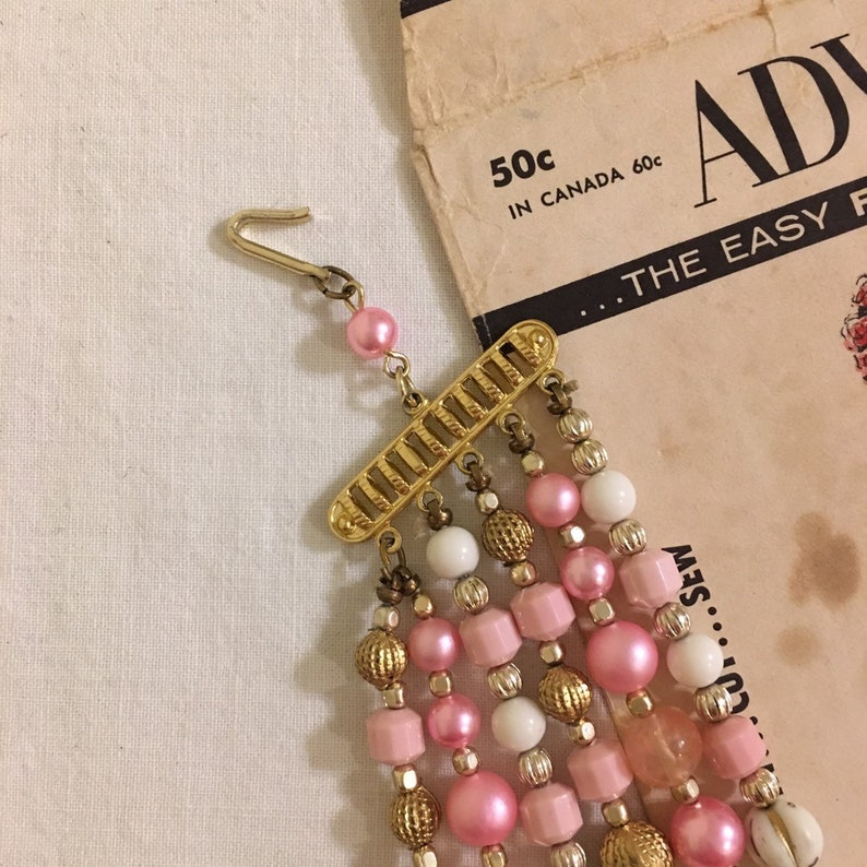 Multi-Strand Necklace and Matching Clip Earrings Sweet as Candy Pink Vintage 1950s-60s