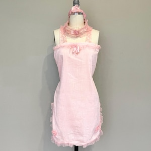 1920s teddy, headpiece,  AND garter, step in, lace, silk ribbon, pink lingerie, loungewear, chemise underwear, XS