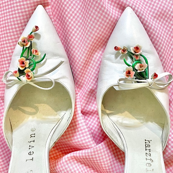 Herbert Levin high heels shoes, enameled metal fl… - image 4