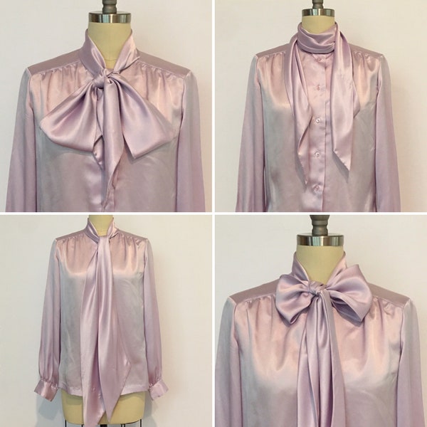Lavender satin blouse, 1980s, Lady Manhattan
