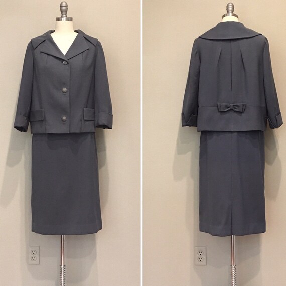 Wool gabardine suit, 1940s 1950s, waist 31 bust 41
