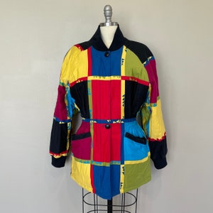 1980s coat with tags, ski jacket, parka, UNWORN, The LIMITED, color block cotton neon bright colors, zip front, medium