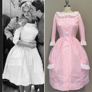 Abito da sposa Vichy a quadretti rosa Brigitte Bardot 1959, NUOVO