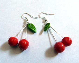 Boucles d'oreilles bijoux gourmands thème cerise fimo