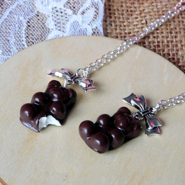 Collier au choix ourson au chocolat bijoux gourmands fimo