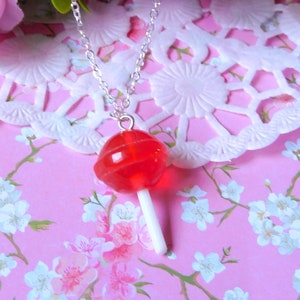 Necklace red lollipop gourmet jewelry fimo