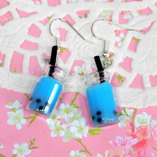 Boucles d'oreilles bubble tea (bleu) bijoux gourmands