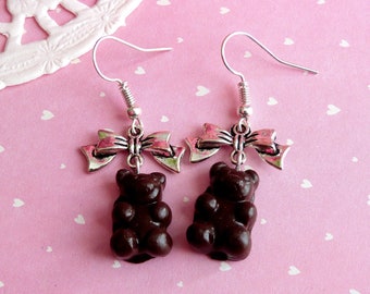 Boucles d'oreilles ourson au chocolat bijoux gourmands fimo